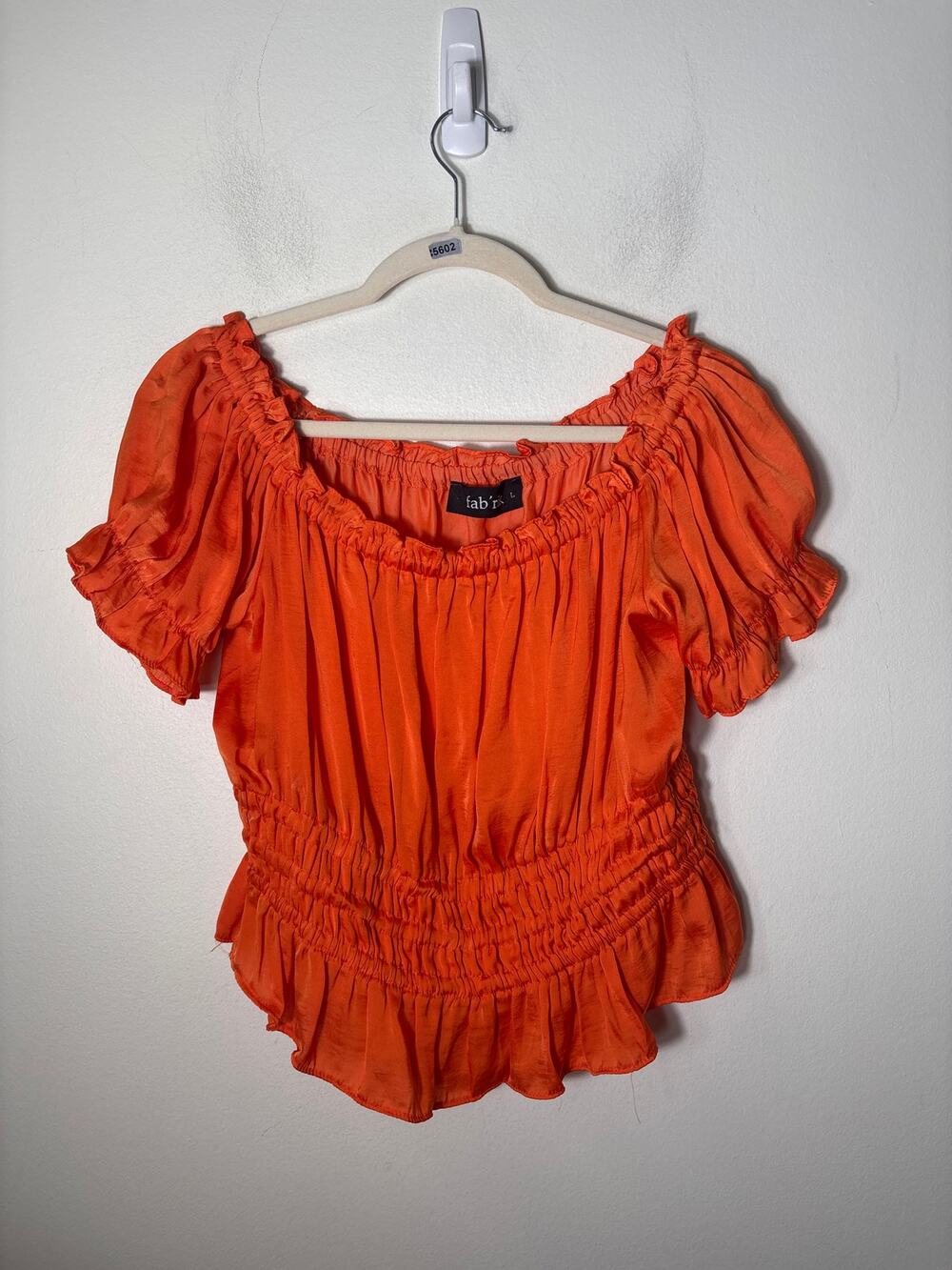 Fab'rik Orange Off the Shoulder Short Sleeve Crop Top Sz L
